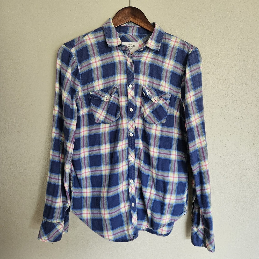 Abercrombie & Fitch Womens L Plaid Western Flannel Button Up Y2K